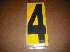 OTK Tony Kart 6" Adhesive Numbers - Black on Yellow #4 (Set of 4)