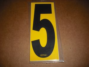 OTK Tony Kart 6" Adhesive Numbers - Black on Yellow #5 (Set of 4)