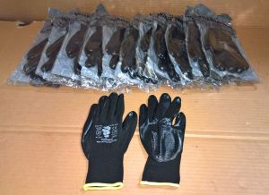 NEW 12 PAIRS Warrior Black Nitrile Palm REUSABLE Work Glove Size 8/M DWGL280